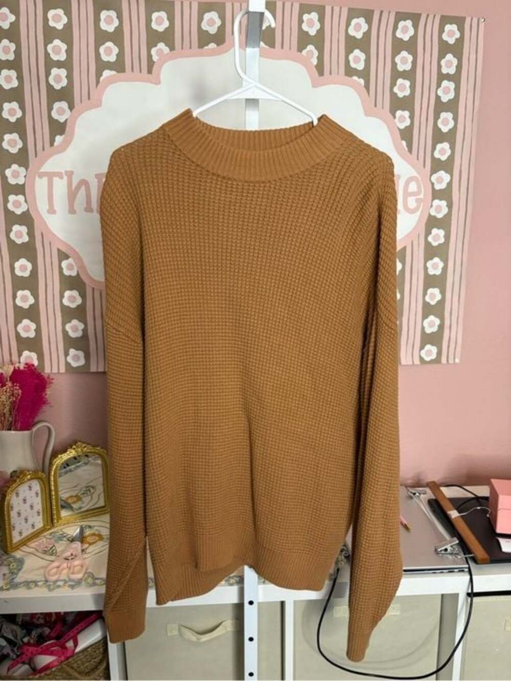 TNA Aritzia oversized Waffle-Knit Sweater in Camel
